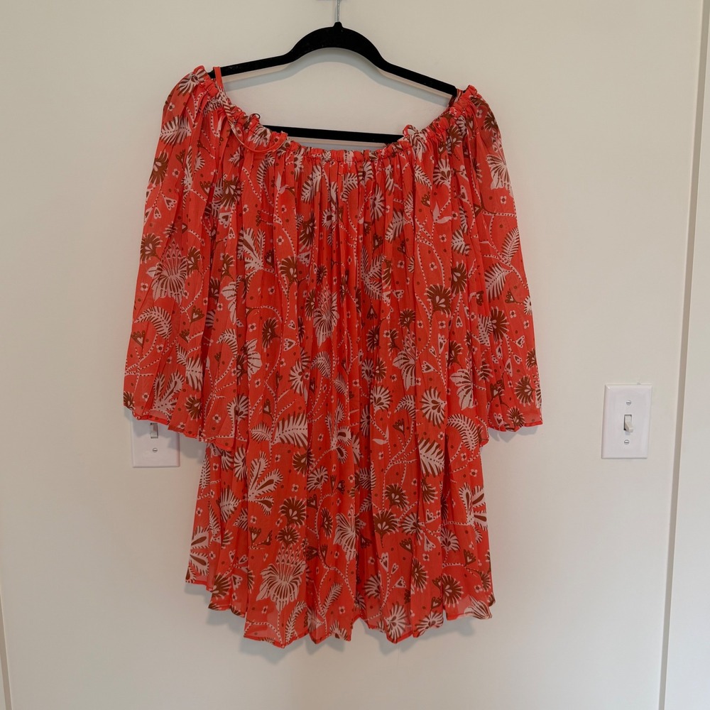 Anthropologie Coral Floral Off Shoulder Cold Shoulder Mini Dress Medium NEW